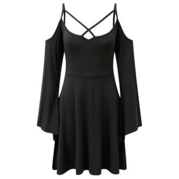 Killstar Black Backless Cold Shoulder bell sleeve jersey goth Dress XL - Picture 2 of 14